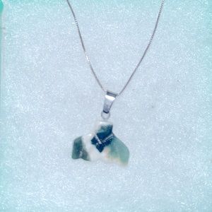 Boho hippie Green Moss Agate Mermaid tail Sterling Silver Necklace 16”